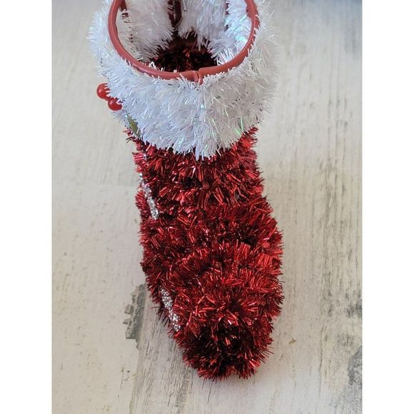 Merry Christmas red stocking boot mistletoe ornament Xmas - Picture 4 of 5